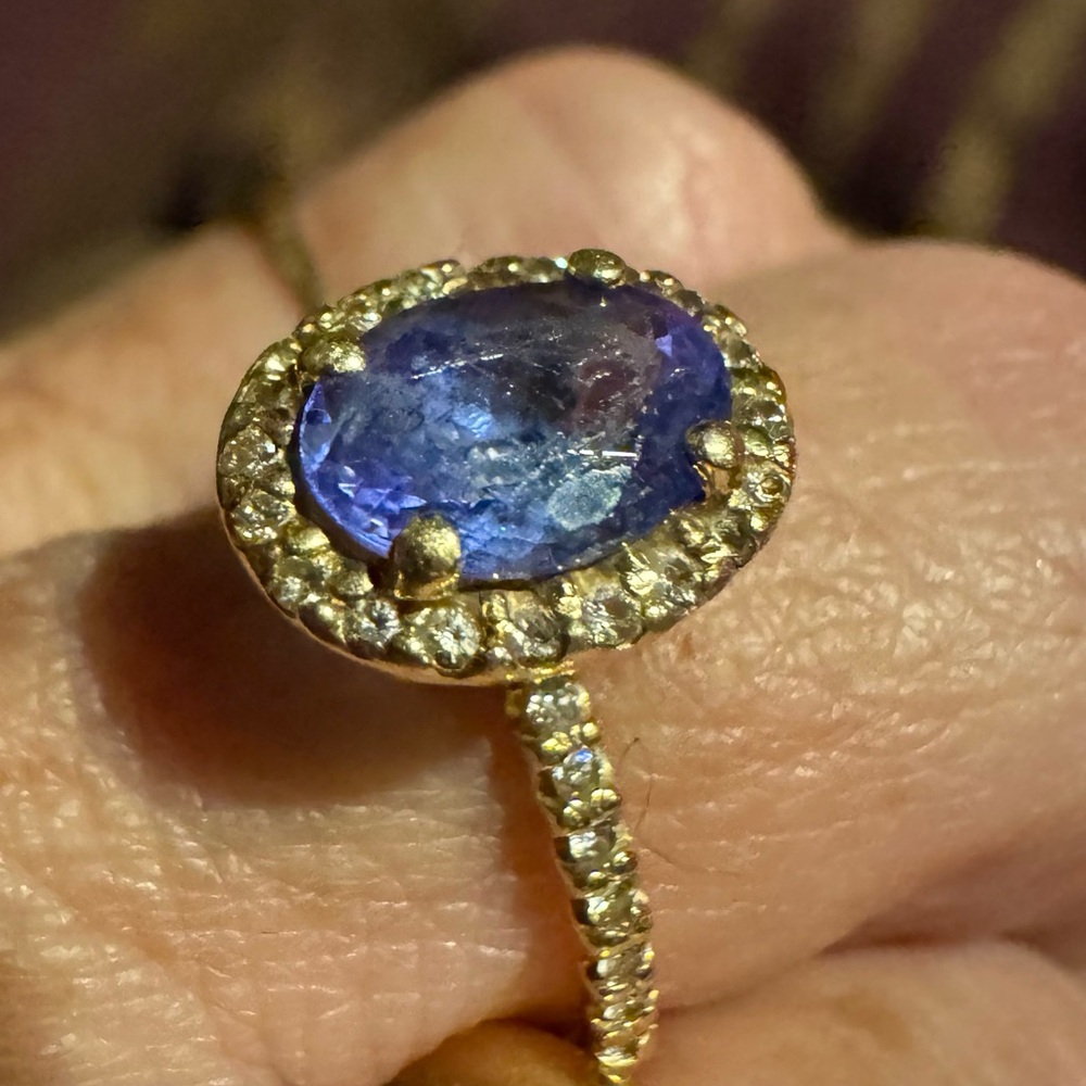 14K yellow gold sapphire and diamond ring
